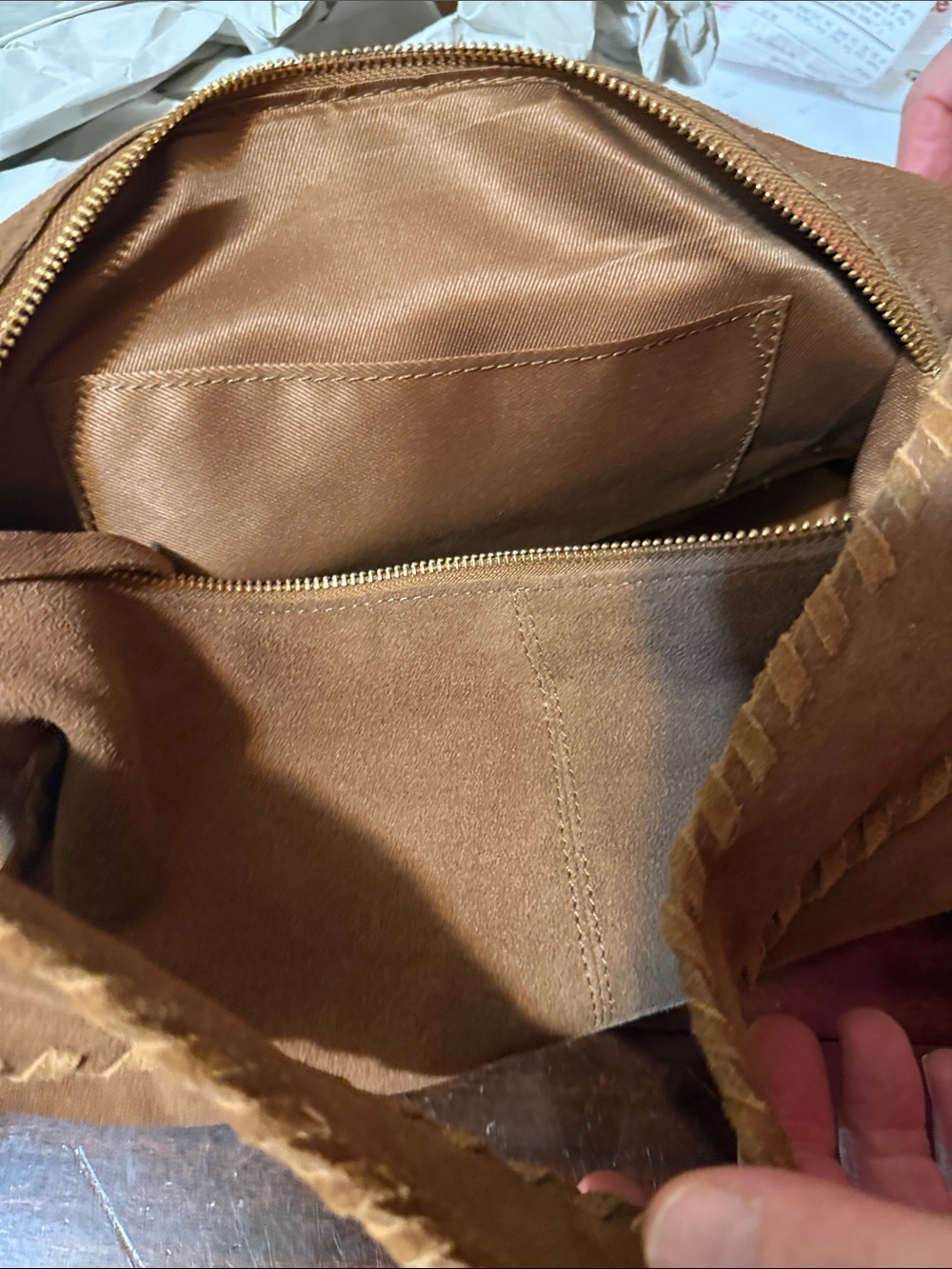 Haute Hippie NWT Brown Suede Hobo Bag Boho Braided Shoulder Whipstitch Festival - Picture 10 of 15